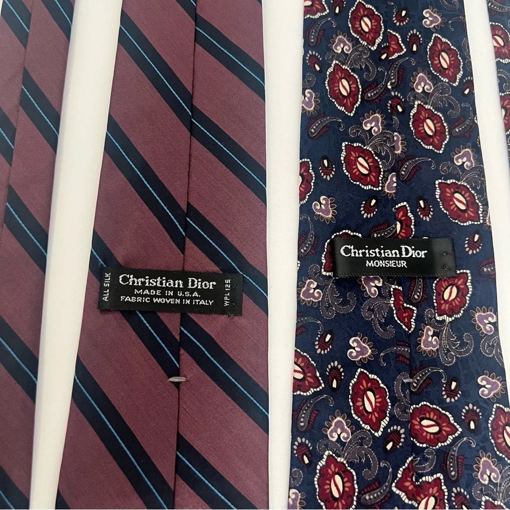 Christian Dior, All Silk, Made in USA,‎ Striped and Patterned Ties Set of 2